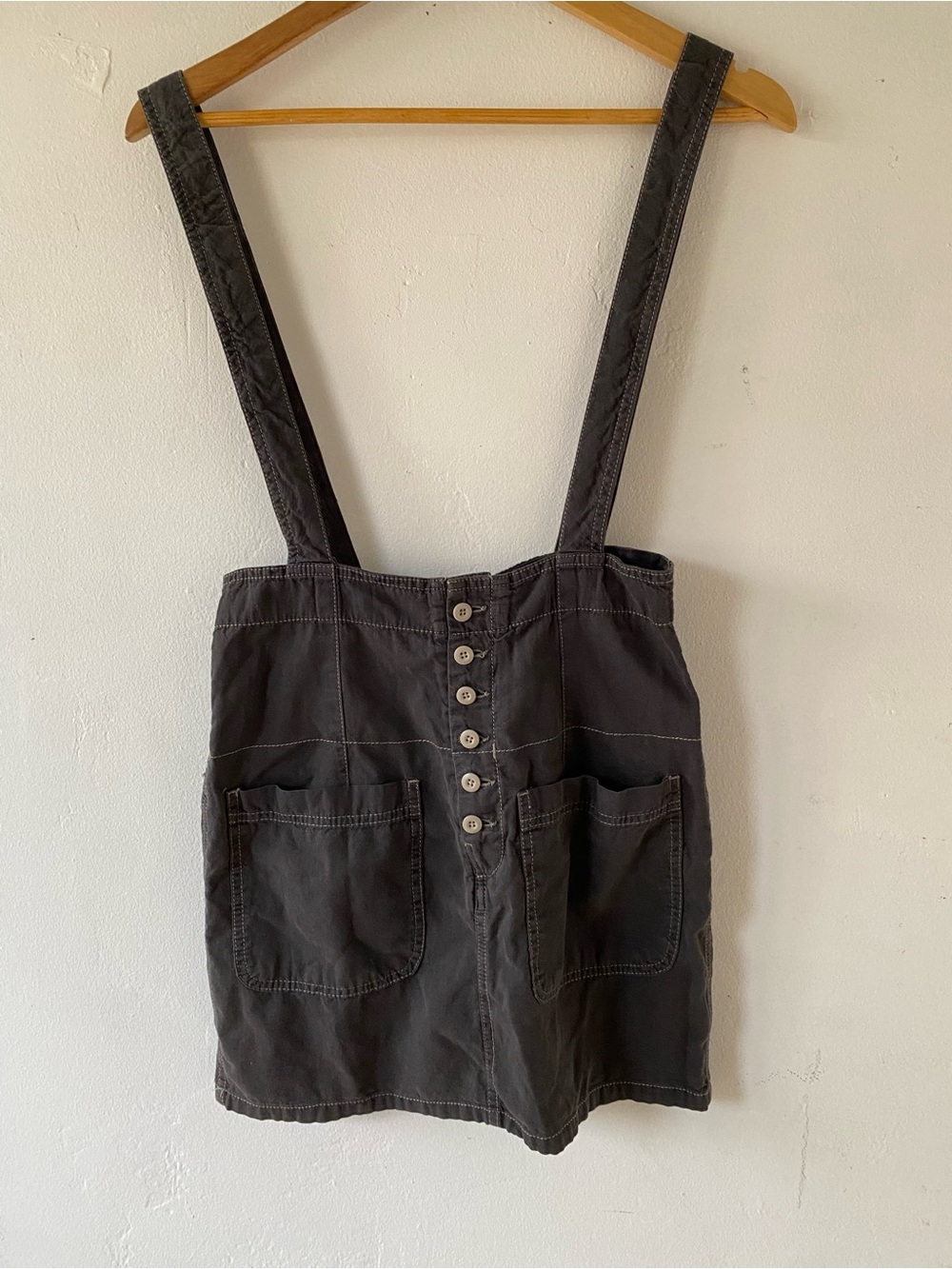 Free People cotton  Charcoal Button-Front Pinafore Mini Skirt - Picture 3 of 11